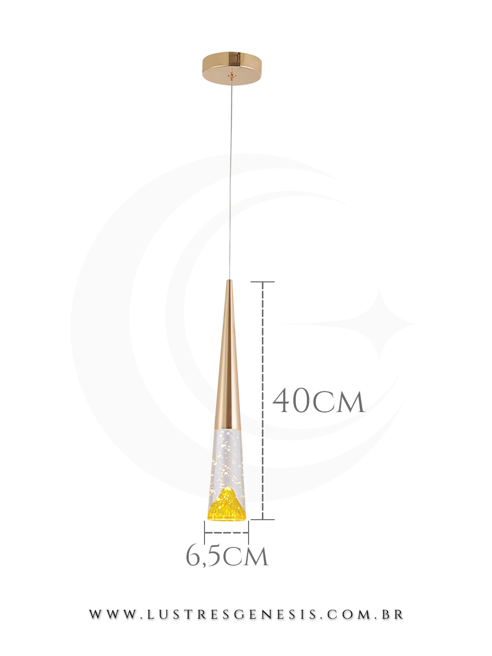 Luminaria Pendente de Teto Metal Dourado QD05179 40x6cm 5W Bivolt 3000K, Cabeceira de Cama, Balcao de cozinha, Lavabo, Banheiro